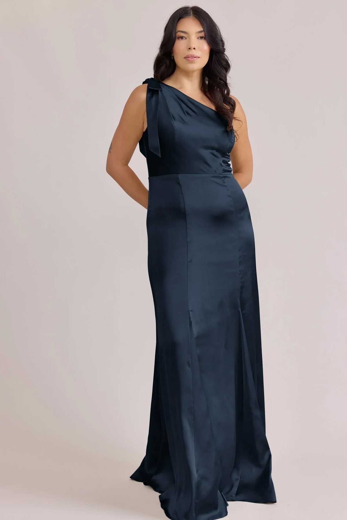 Blue Mermaid One-Shoulder Satin Backless Wedding Dress - Yihuiw by Yihuiw