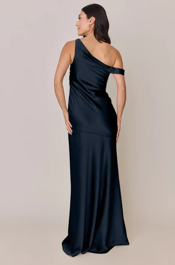 Blue Mermaid One-Shoulder Satin High Slit Wedding Dress - Yihuiw by Yihuiw