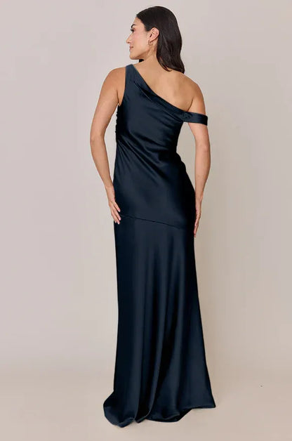 Blue Mermaid One-Shoulder Satin High Slit Wedding Dress - Yihuiw by Yihuiw