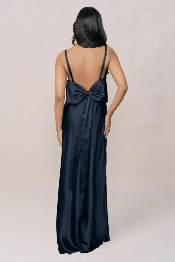 Blue Mermaid Spaghetti Strap Satin High Slit Wedding Dress - Yihuiw by Yihuiw