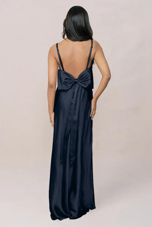 Blue Mermaid Spaghetti Strap Satin High Slit Wedding Dress - Yihuiw by Yihuiw
