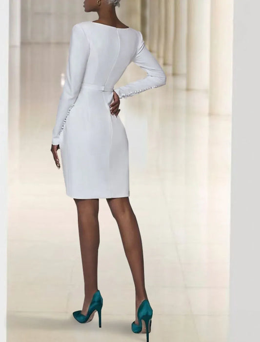 Crepe Long Sleeve Wrap Mini Wedding Dress - Yihuiw by Yihuiw