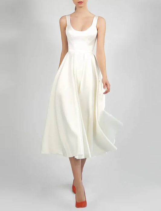 A-Line Spaghetti Strap Satin Lace-Up Back Mini Wedding Dress - Yihuiw by Yihuiw