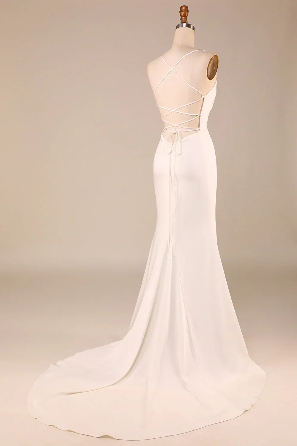 Mermaid Cowl Neck Satin Train Mini Wedding Dress - Yihuiw by Yihuiw