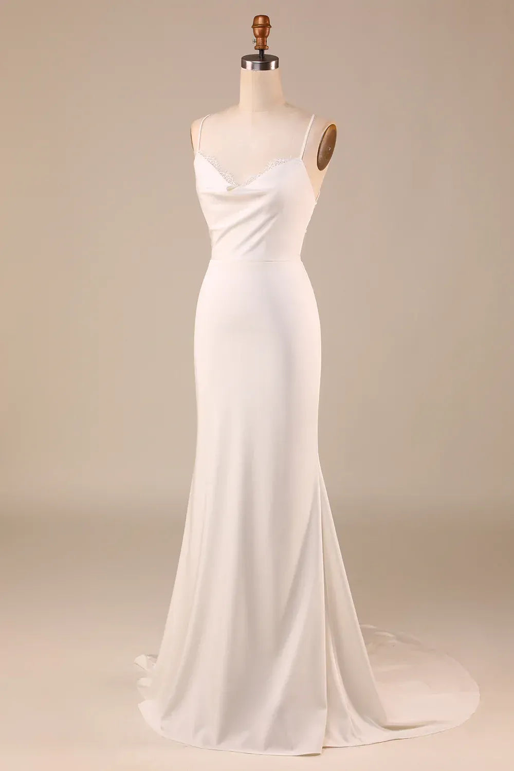 Mermaid Cowl Neck Satin Train Mini Wedding Dress - Yihuiw by Yihuiw