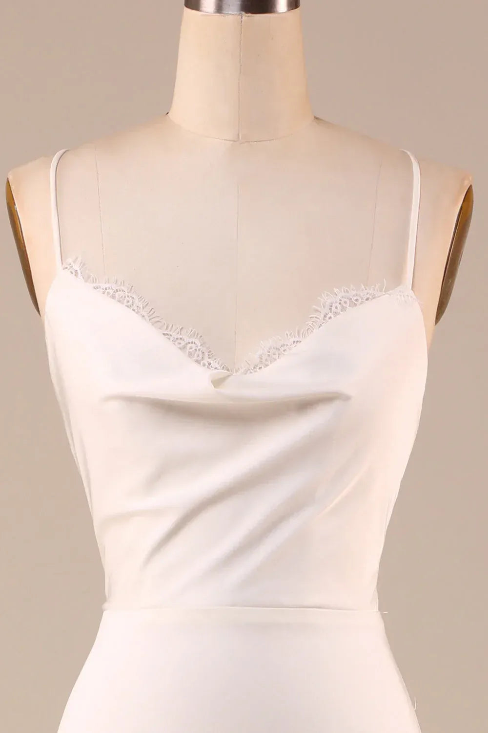 Mermaid Cowl Neck Satin Train Mini Wedding Dress - Yihuiw by Yihuiw