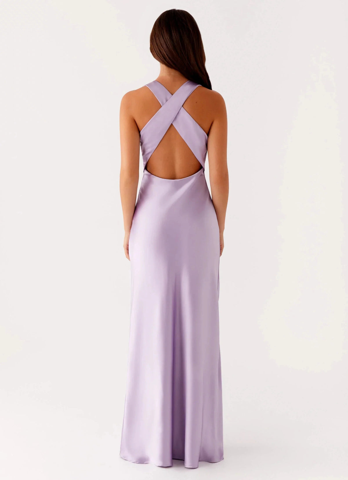 Minimalist-Lux A-line V-Neck Sleeveless Cross-Back Satin Floor-Length Prom Dress by YiHuiw
