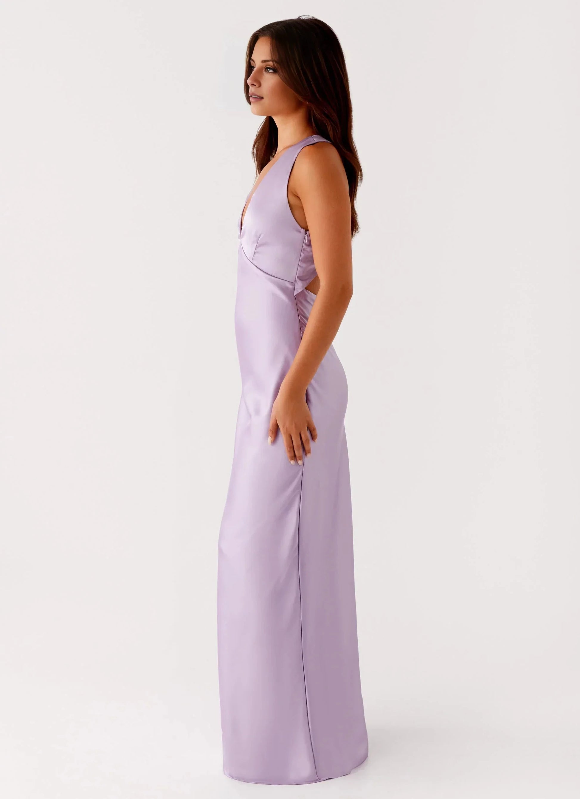 Minimalist-Lux A-line V-Neck Sleeveless Cross-Back Satin Floor-Length Prom Dress by YiHuiw