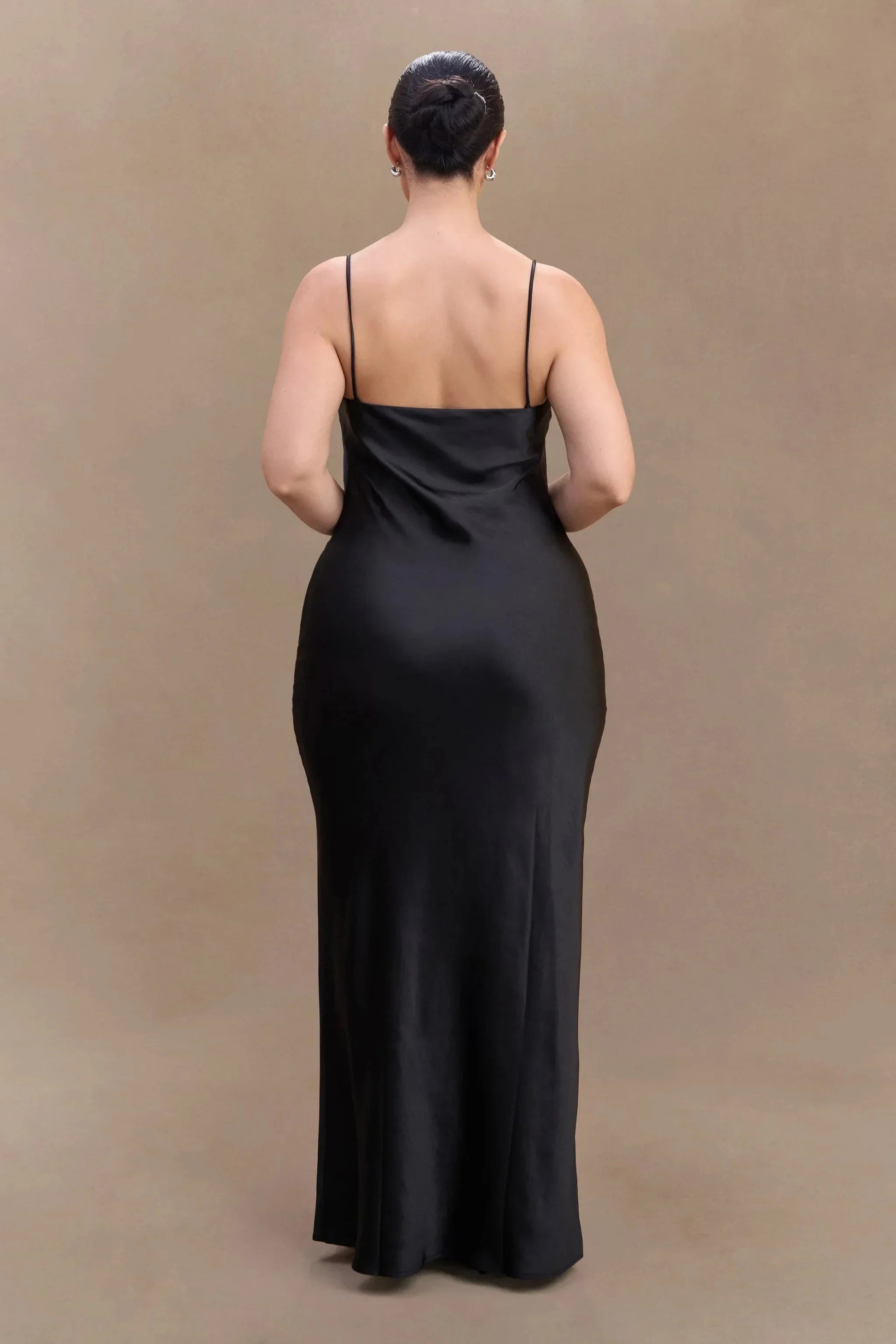 Minimalist-Lux Satin V Neck Spaghetti-Strap Plunging V-Back Floor-Length Evening Dress by YiHuiw