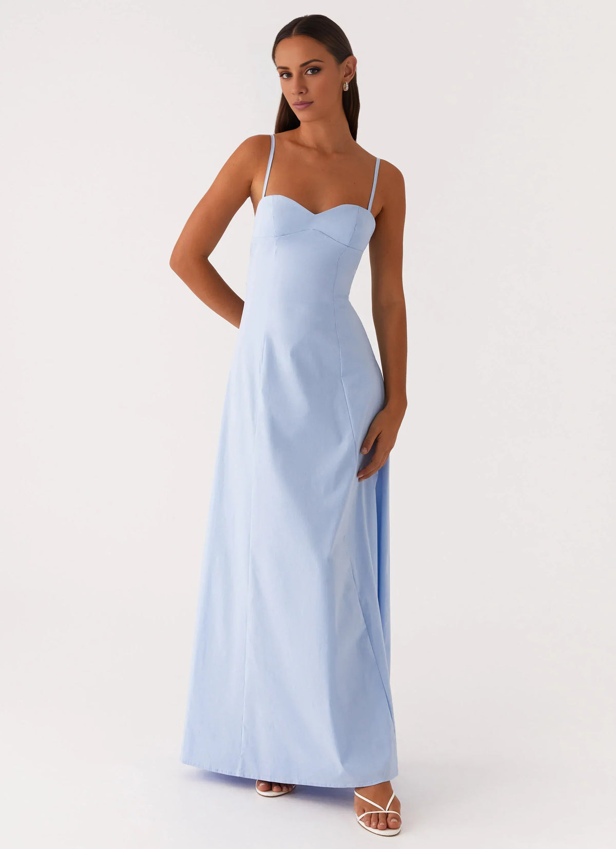 Minimalist-Lux Sweetheart Neck Sleeveless  Spaghetti-Strap Sweetheart Tie-Back Floor-Length Prom Dress