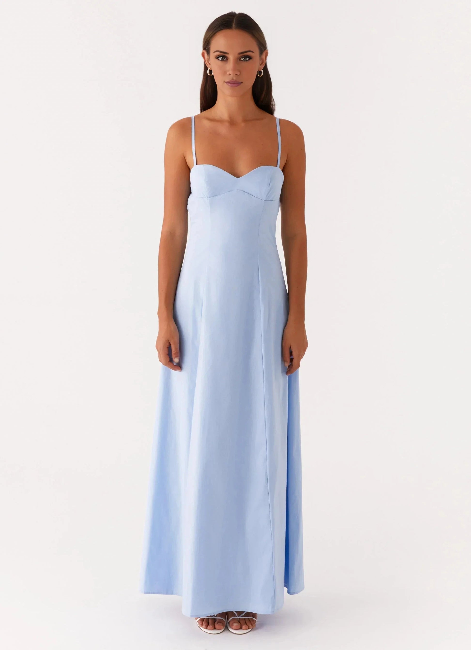 Minimalist-Lux Sweetheart Neck Sleeveless Spaghetti-Strap Sweetheart Tie-Back Floor-Length Prom Dress by YiHuiw