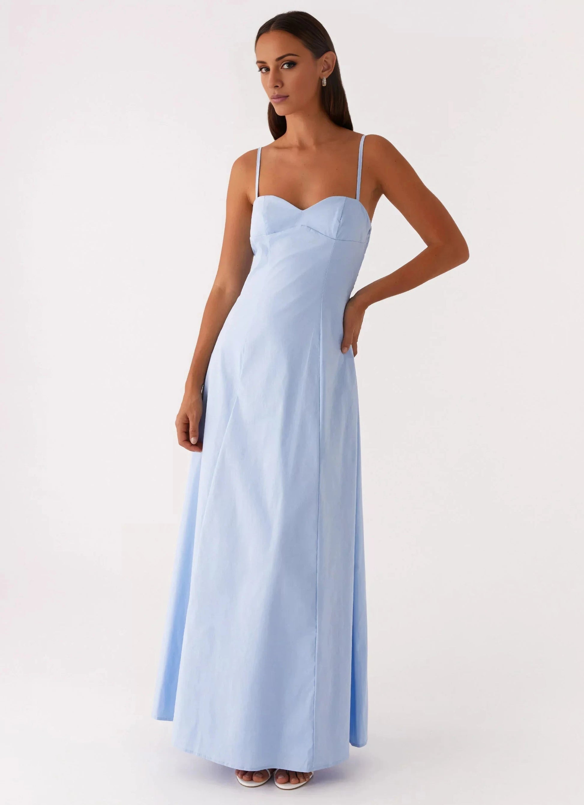 Minimalist-Lux Sweetheart Neck Sleeveless Spaghetti-Strap Sweetheart Tie-Back Floor-Length Prom Dress by YiHuiw