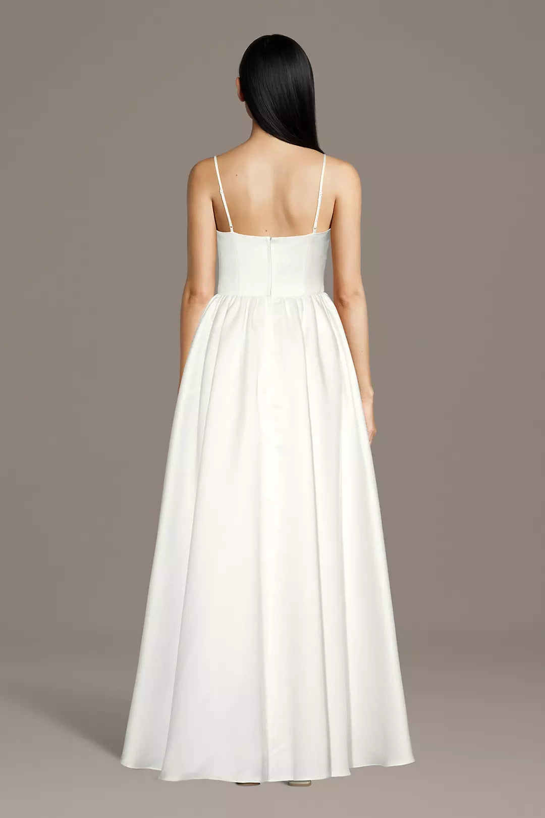 Minimalist Luxe A-Line Spaghetti-Strap V-Neck Satin Pleated Skirt Low-Back Wedding Dress