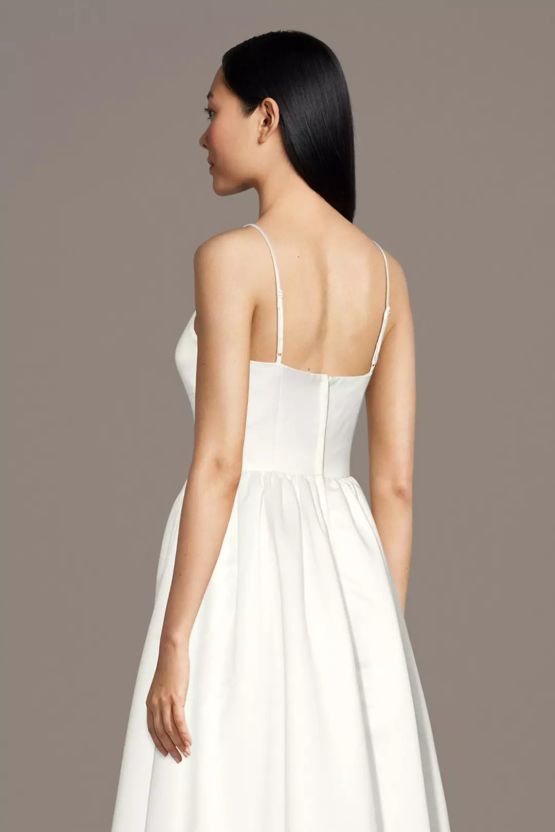 Minimalist Luxe A-Line Spaghetti-Strap V-Neck Satin Pleated Skirt Low-Back Wedding Dress