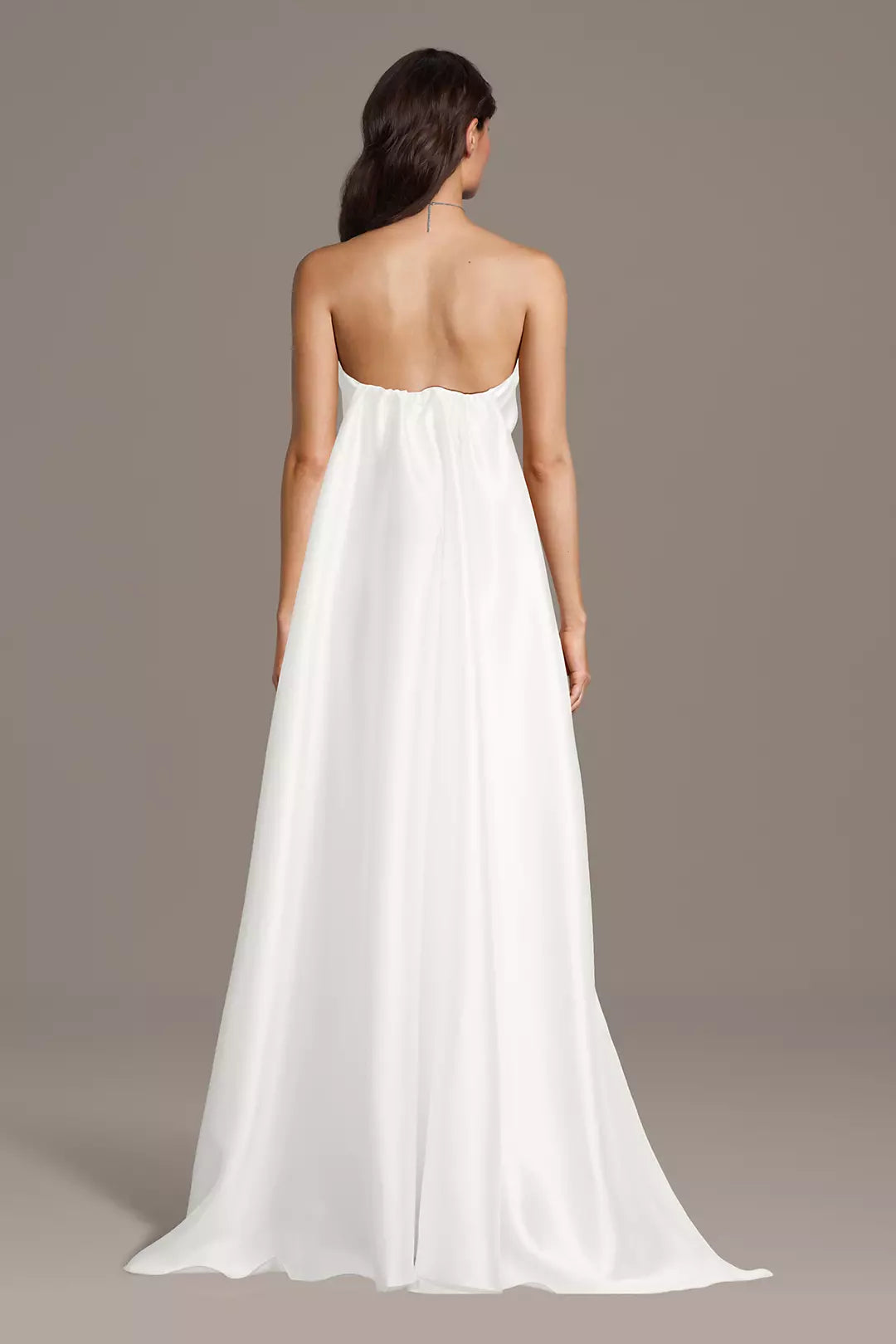 Minimalist Luxe Sheath Strapless Satin Bodice Low-Back Asymmetrical Train Wedding Dress