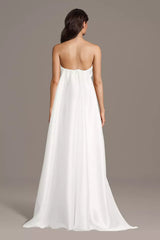Minimalist Luxe Sheath Strapless Satin Bodice Low-Back Asymmetrical Train Wedding Dress