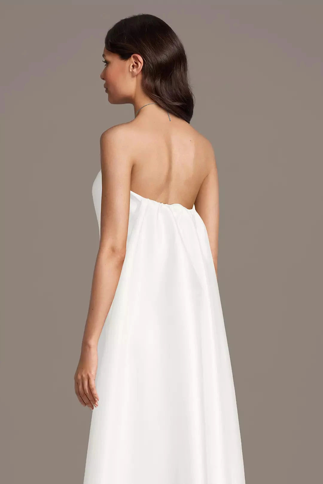 Minimalist Luxe Sheath Strapless Satin Bodice Low-Back Asymmetrical Train Wedding Dress by YiHuiw