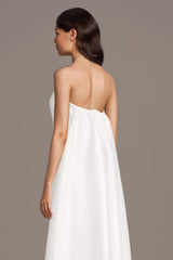 Minimalist Luxe Sheath Strapless Satin Bodice Low-Back Asymmetrical Train Wedding Dress