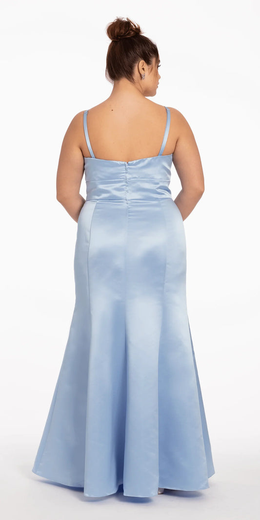 Minimalist Satin Spaghetti Strap Mermaid Evening Dresses with Crisscross Back and Pockets