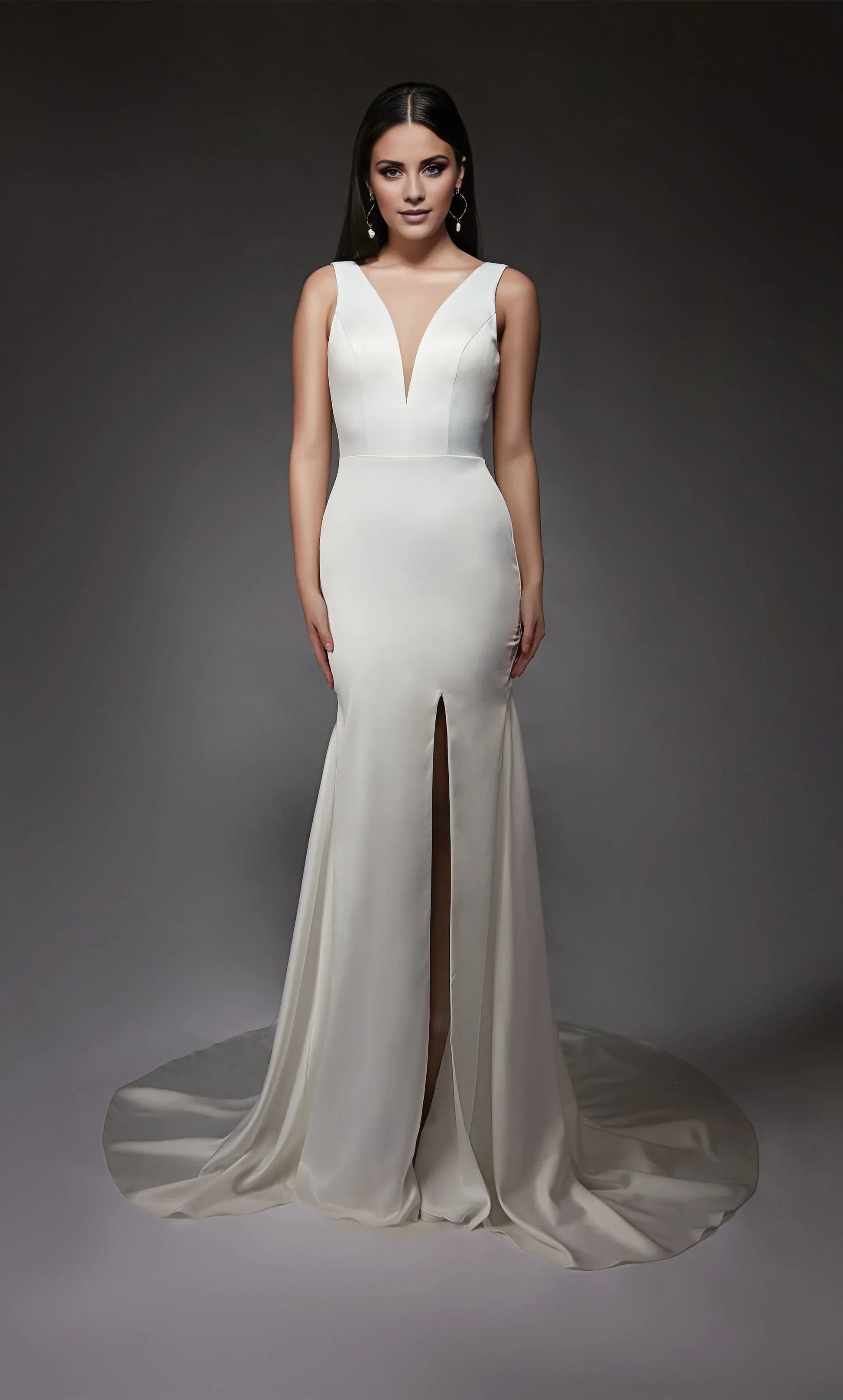 Mermaid Crepe Sleeveless High Slit Mini Wedding Dress - Yihuiw by Yihuiw