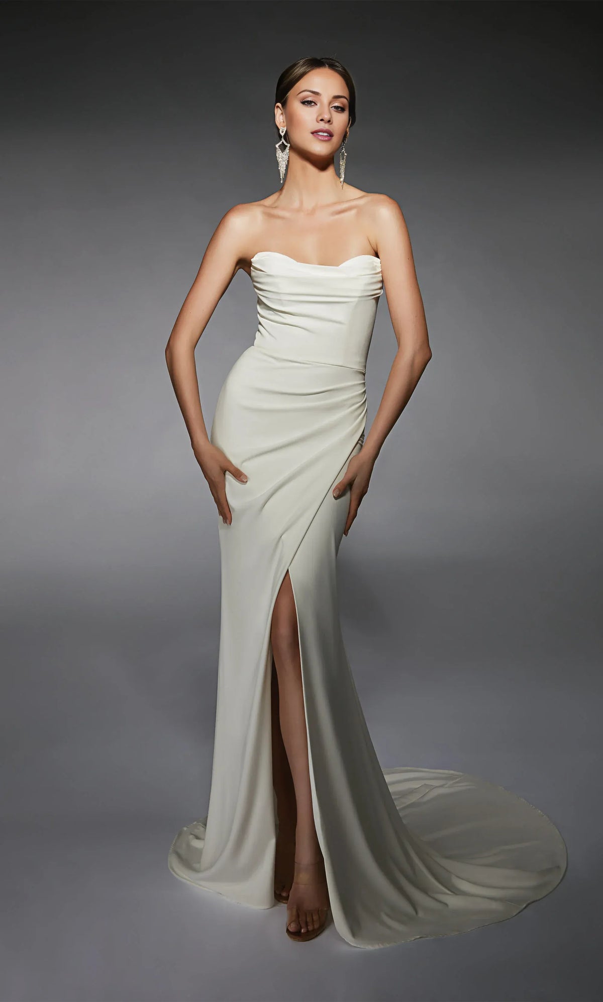 Mermaid Strapless Crepe High Slit Mini Wedding Dress - Yihuiw by Yihuiw