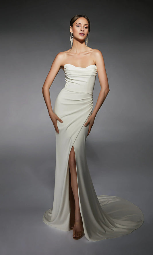 Mermaid Strapless Crepe High Slit Mini Wedding Dress - Yihuiw by Yihuiw