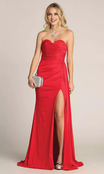 Minimally strapless, beautiful and charming pleated heart-shaped neckline with side slits, Prom Dresses