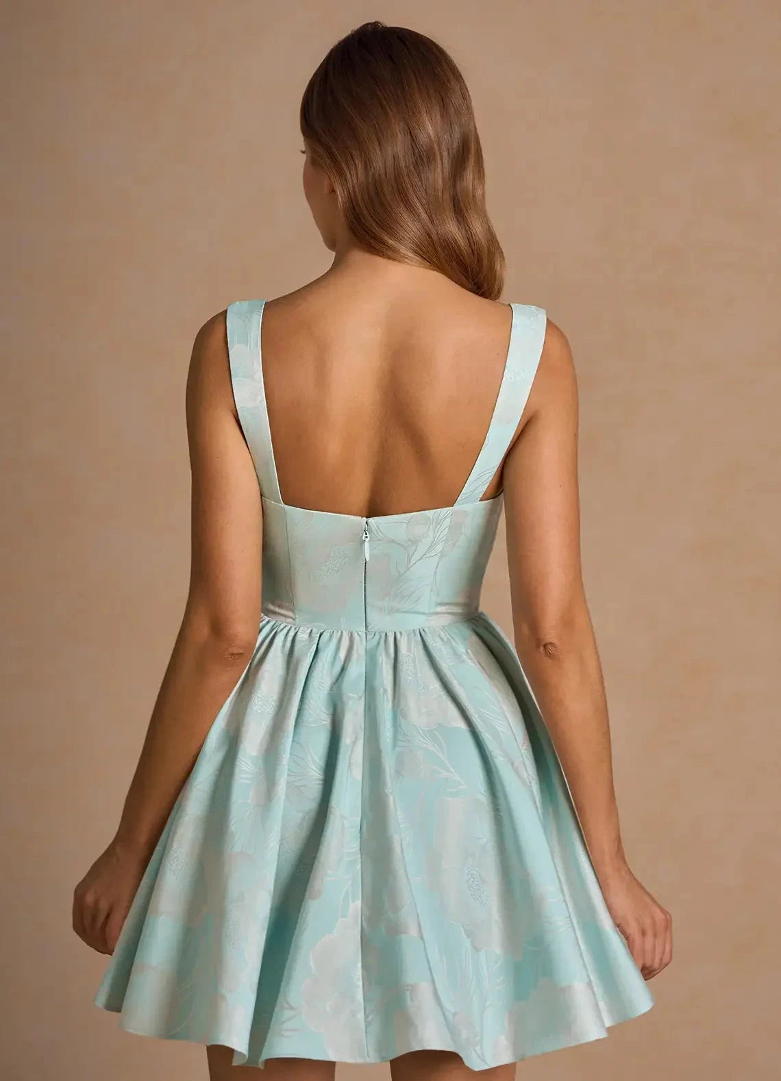Mint Green Jacquard Mini Dress with Sweetheart Neckline Novalee Turquoise Mini Dress Homecoming Dresses by YiHuiw