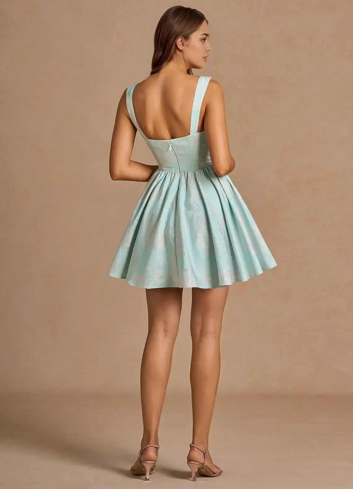 Mint Green Jacquard Mini Dress with Sweetheart Neckline Novalee Turquoise Mini Dress Homecoming Dresses by YiHuiw