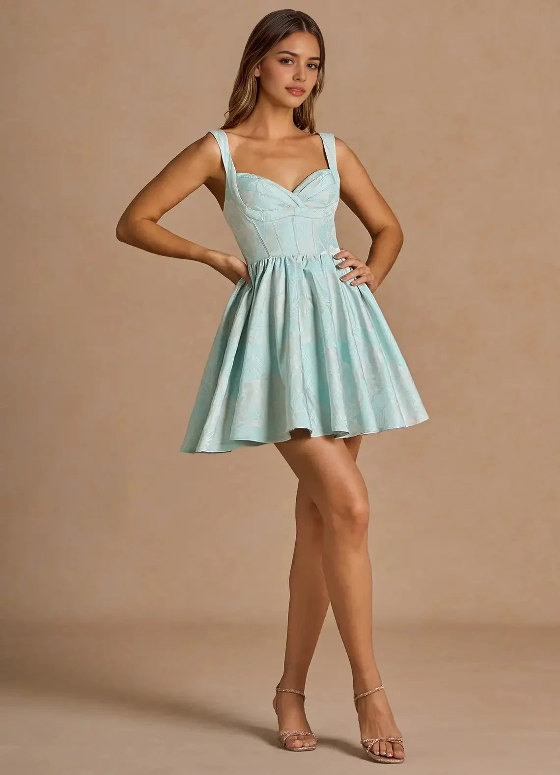 Mint Green Jacquard Mini Dress with Sweetheart Neckline Novalee Turquoise Mini Dress Homecoming Dresses by YiHuiw