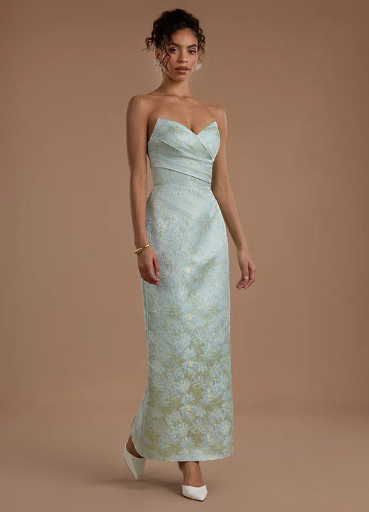 Mint Sweetheart Satin High Slit Midi Wedding Dress - Yihuiw by Yihuiw