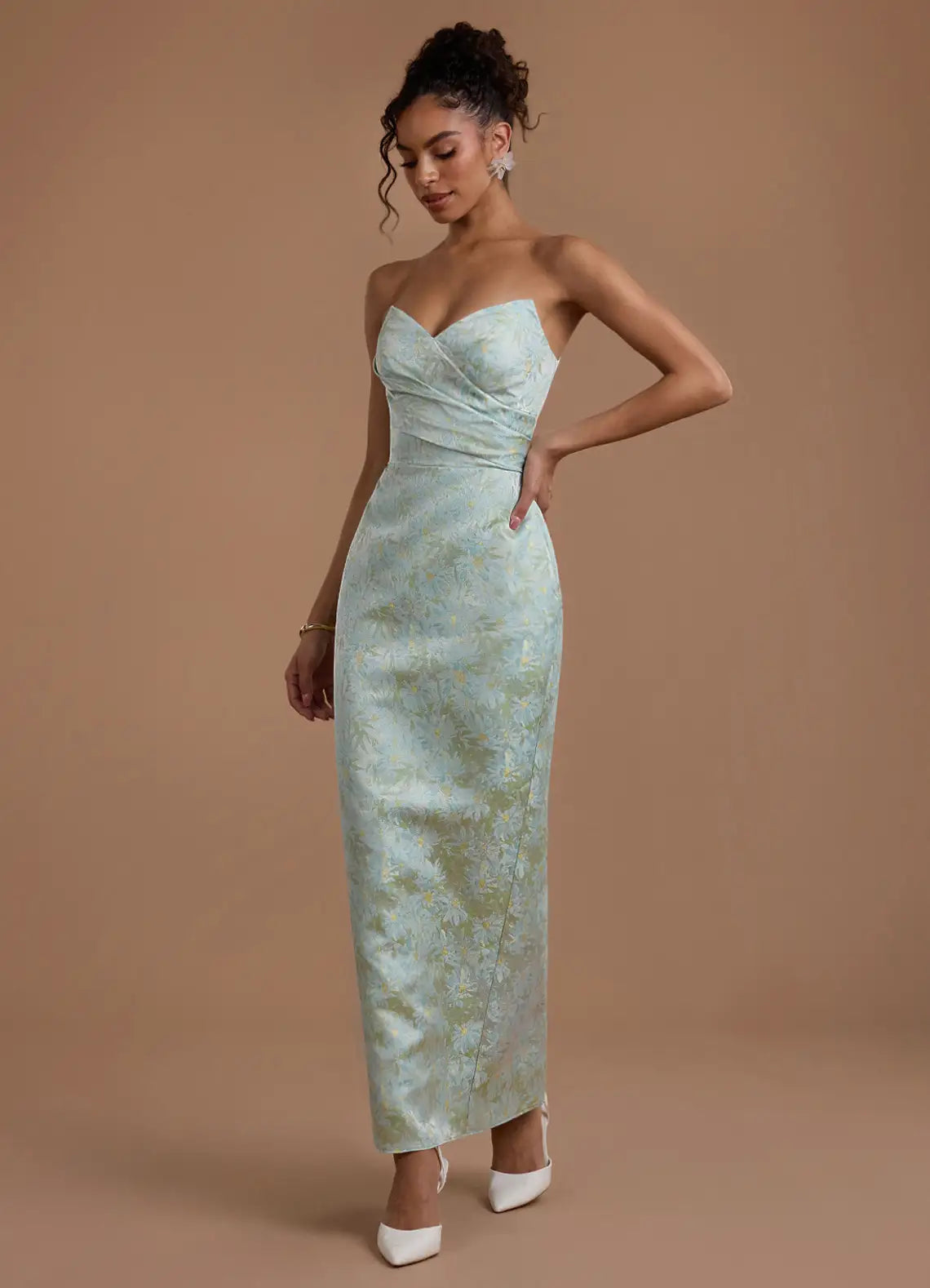 Mint Sweetheart Satin High Slit Midi Wedding Dress - Yihuiw by Yihuiw