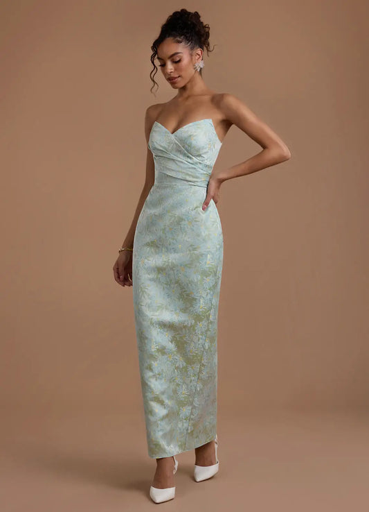 Mint Sweetheart Satin High Slit Midi Wedding Dress - Yihuiw by Yihuiw