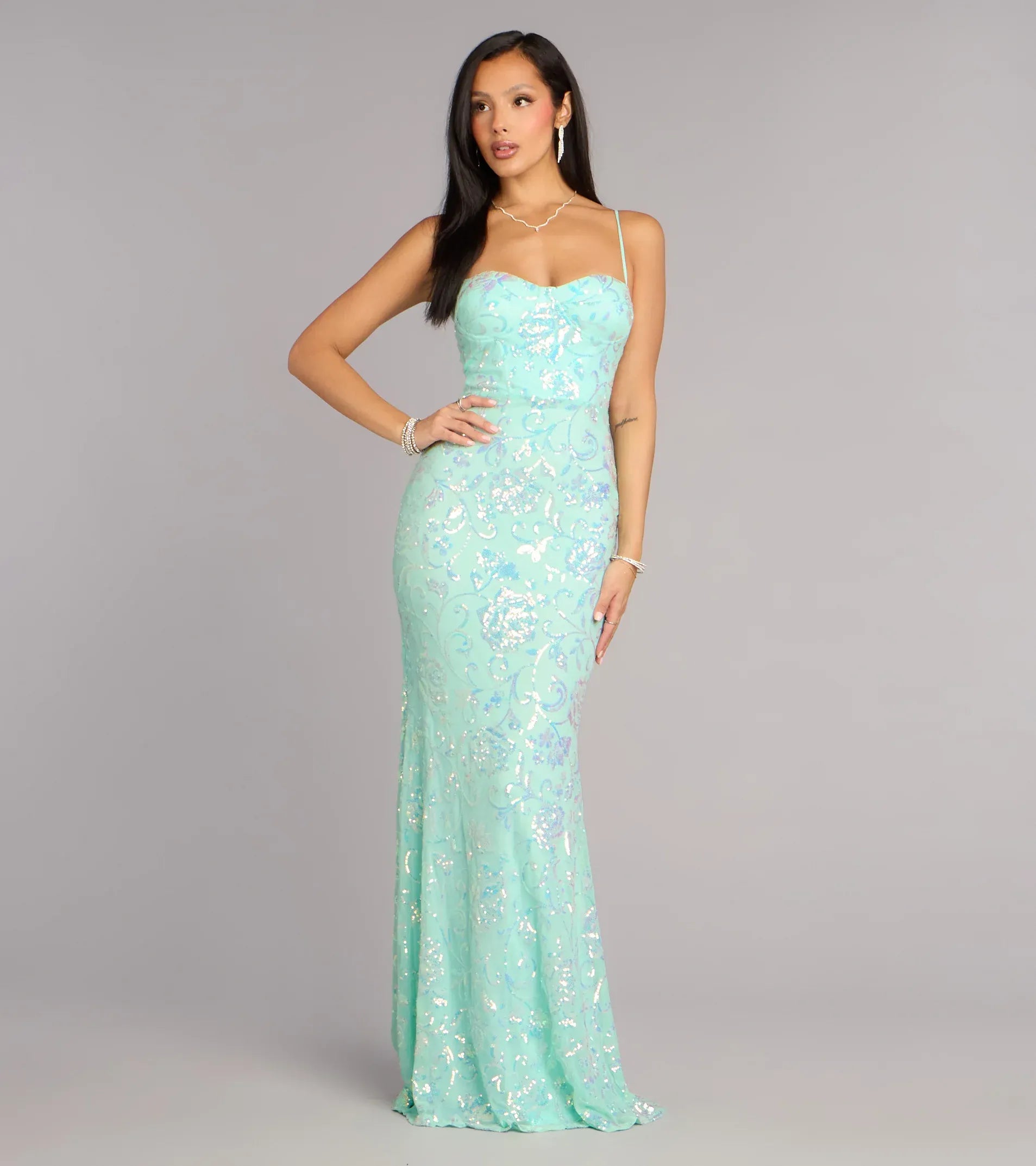 Mint Mermaid Sweetheart Lace Lace-Up Back Floor-Length Wedding Dress - Yihuiw by Yihuiw