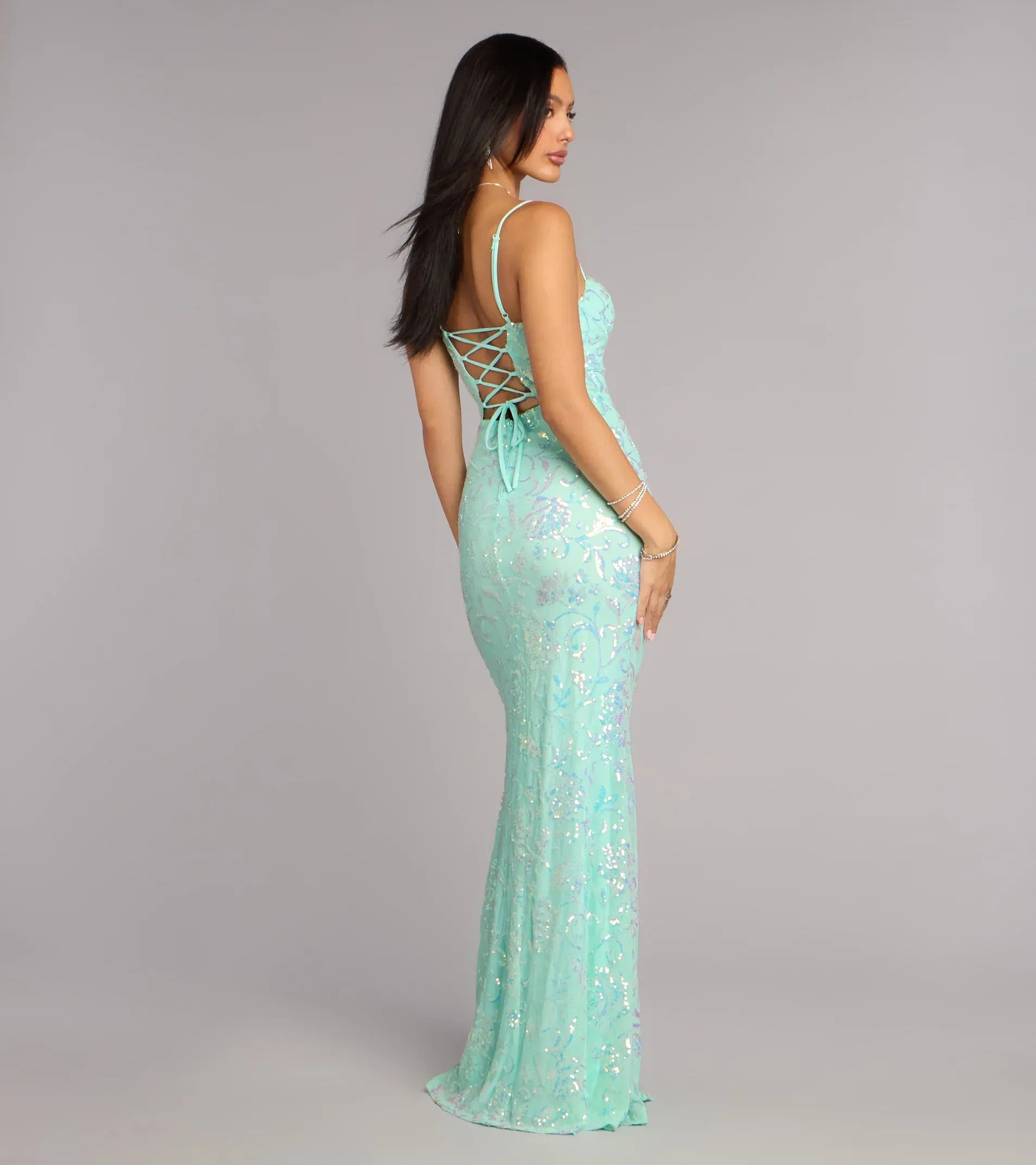 Mint Mermaid Sweetheart Lace Lace-Up Back Floor-Length Wedding Dress - Yihuiw by Yihuiw