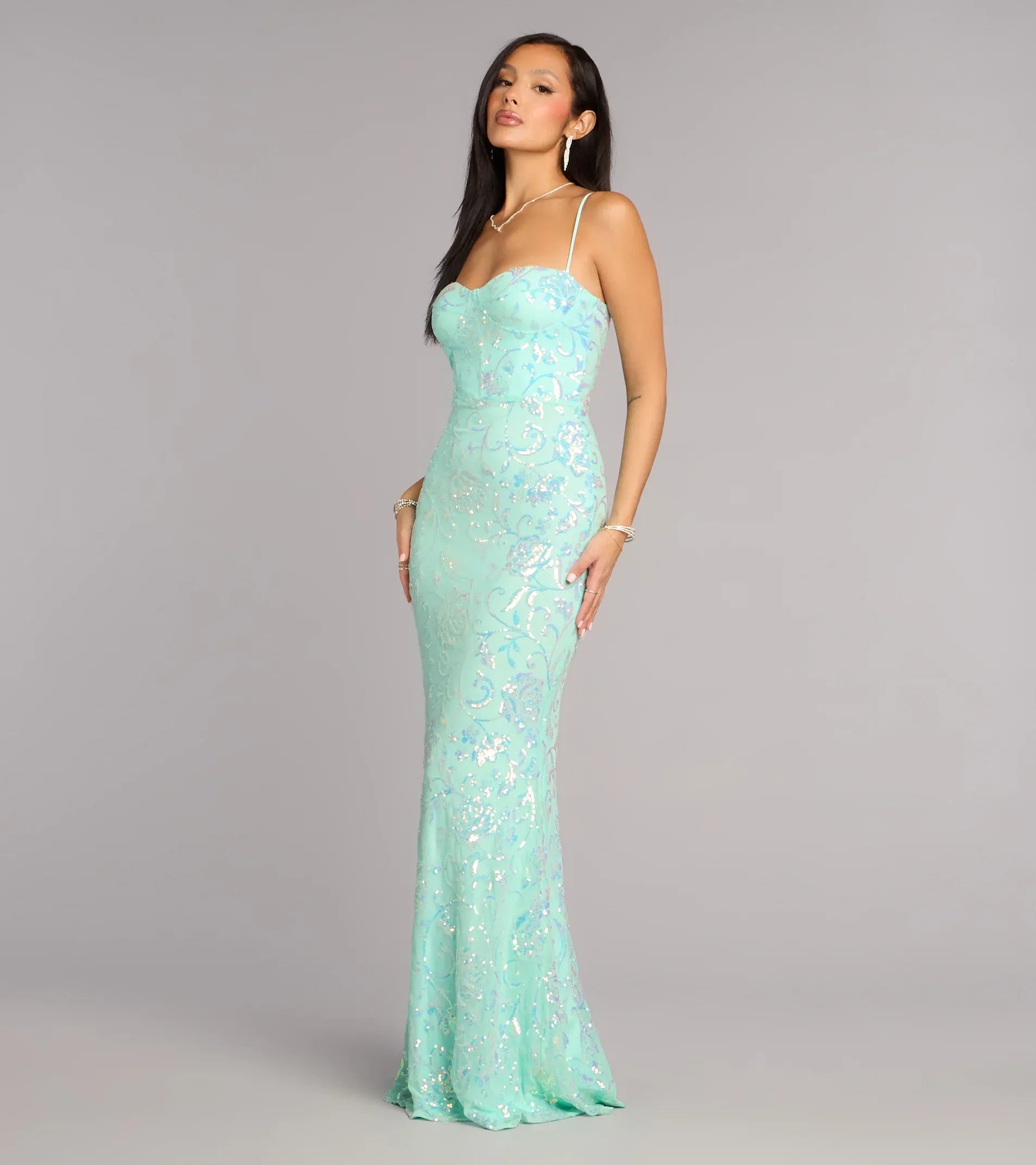 Mint Mermaid Sweetheart Lace Lace-Up Back Floor-Length Wedding Dress - Yihuiw by Yihuiw