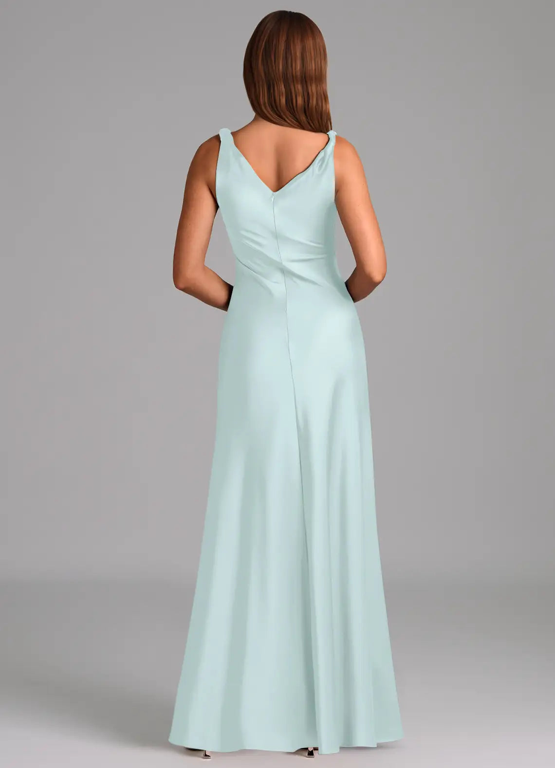 Mint Mermaid Cowl Neck Satin Ruched Floor-Length Wedding Dress - Yihuiw by Yihuiw