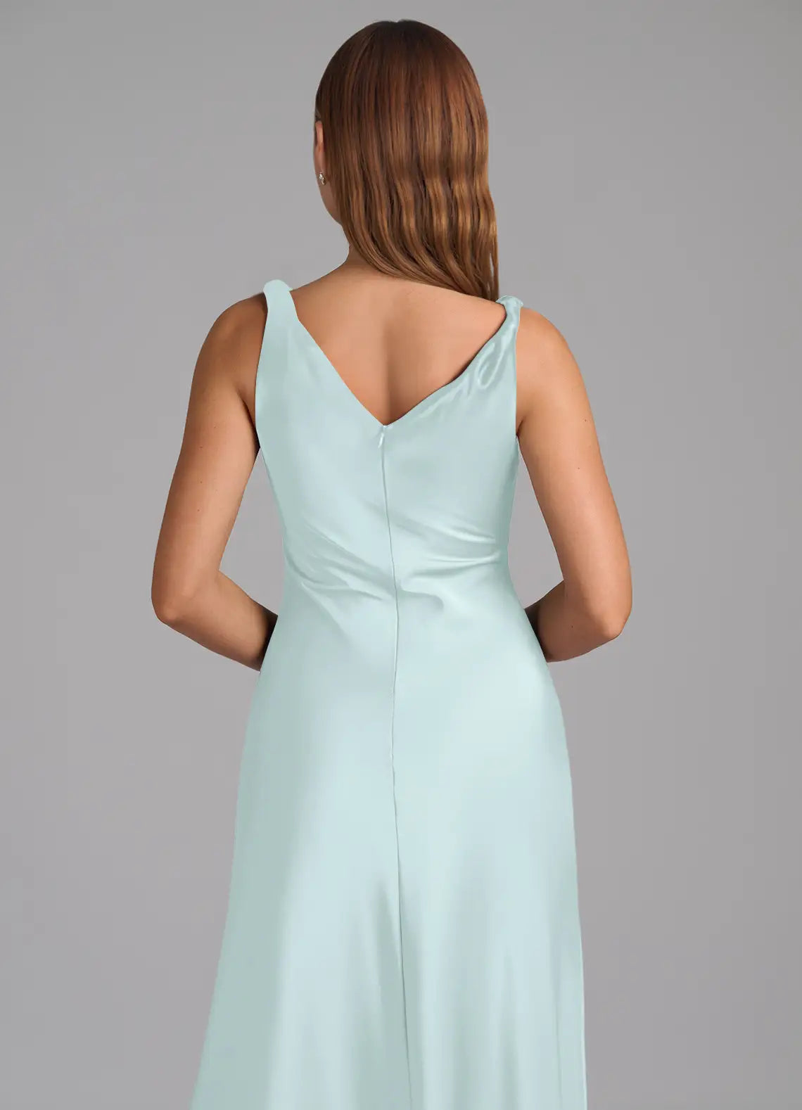 Mint Mermaid Cowl Neck Satin Ruched Floor-Length Wedding Dress - Yihuiw by Yihuiw