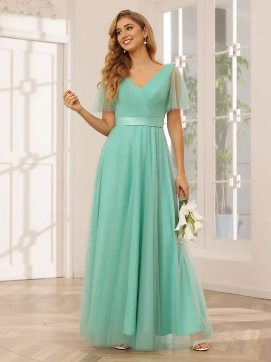 Empire Waist Tulle Mini Wedding Dress - Yihuiw by Yihuiw