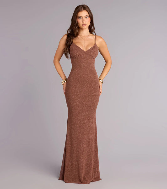 Mocha Mermaid Spaghetti Strap Open Back Ruffled Floor-Length Wedding Dress - Yihuiw by Yihuiw