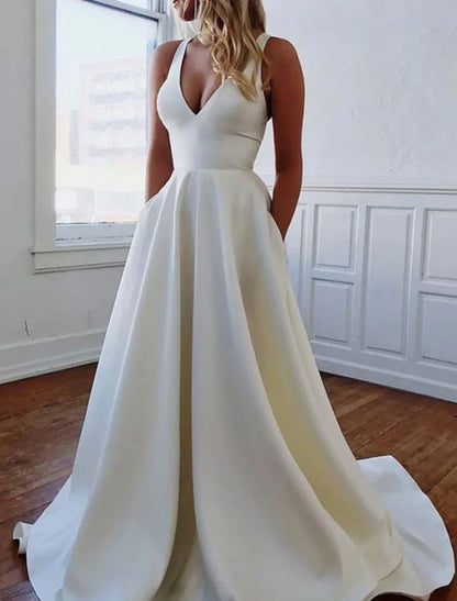 A-Line Train Wedding Dress - Yihuiw by Yihuiw