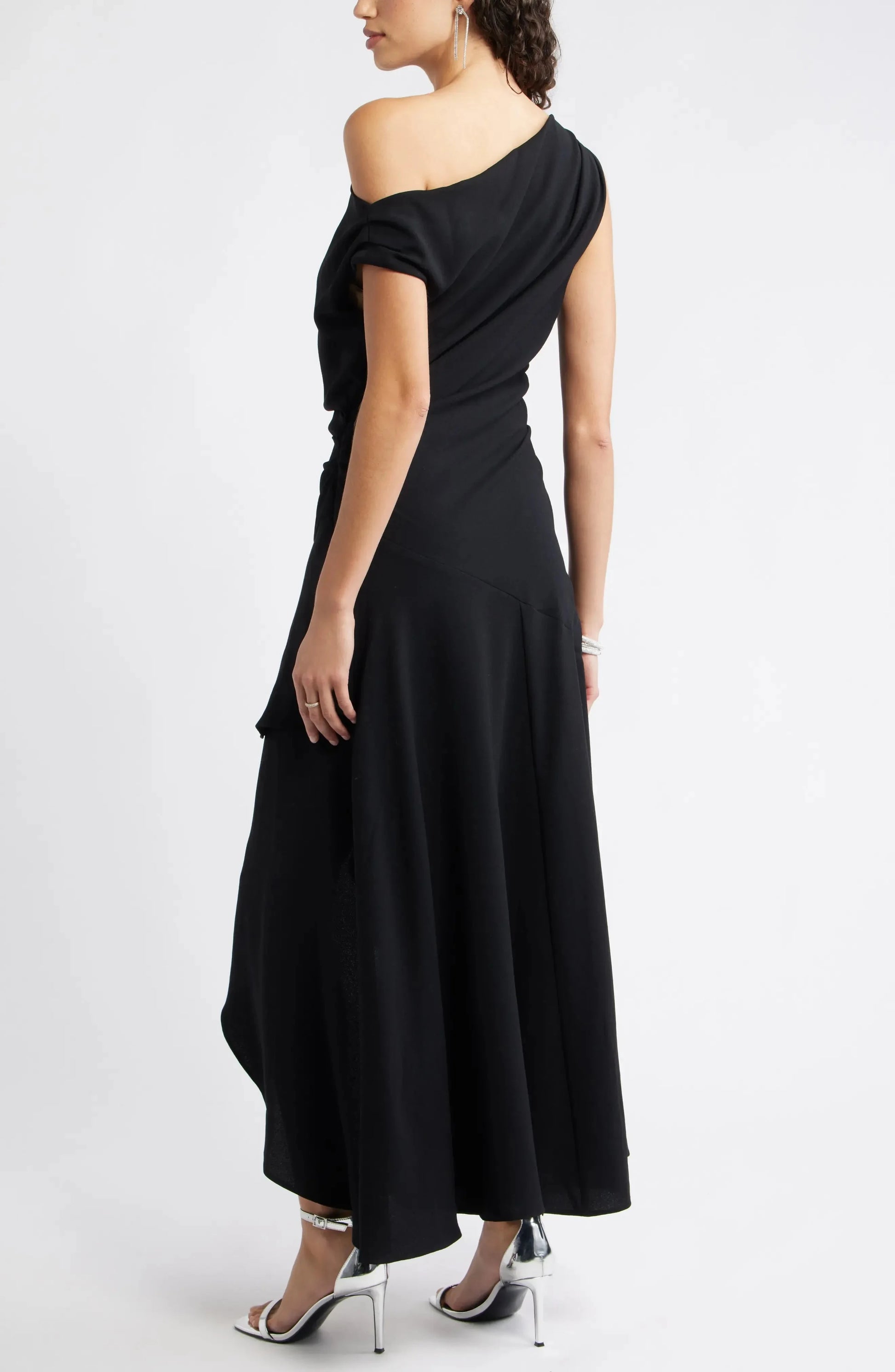 Modern Asymmetric One Shoulder Ruffled Hem High Low Evening Dress by YiHuiw