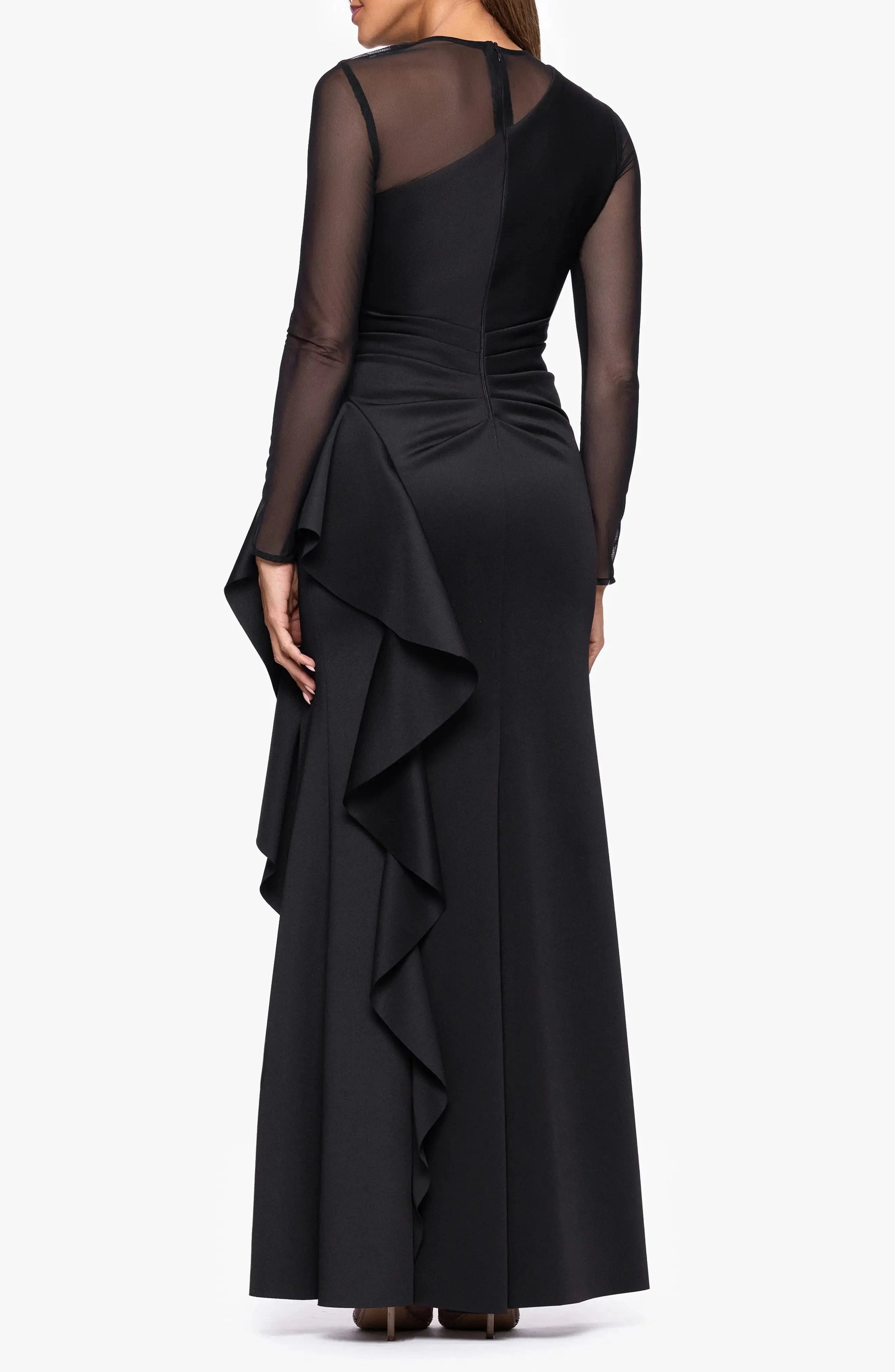 Modern Sheath One Shoulder Mesh Sleeve Ruffled Back Maxi For Sale Evening Dress by YiHuiw