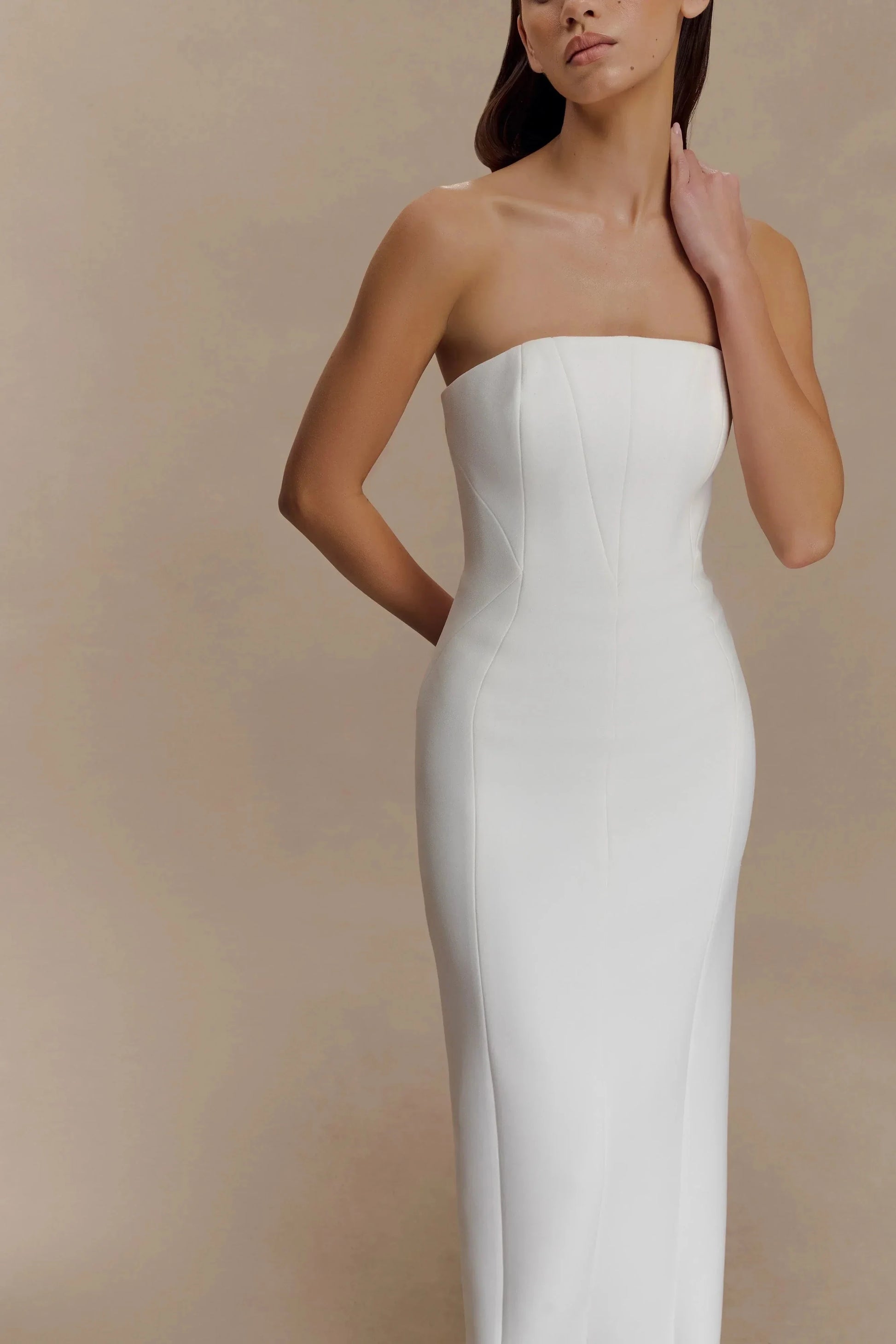 Modern Sheath Strapless Sleeveless Zipper Back Floor Length Prom Dress by YiHuiw