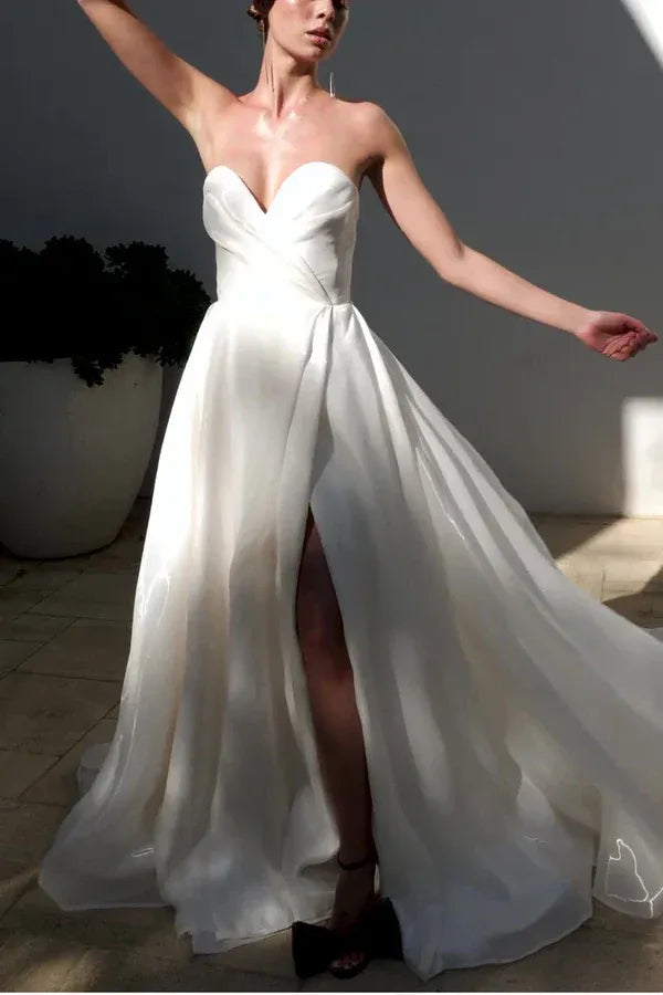 A-Line Sweetheart Organza Floor-Length Wedding Dress - Yihuiw by Yihuiw