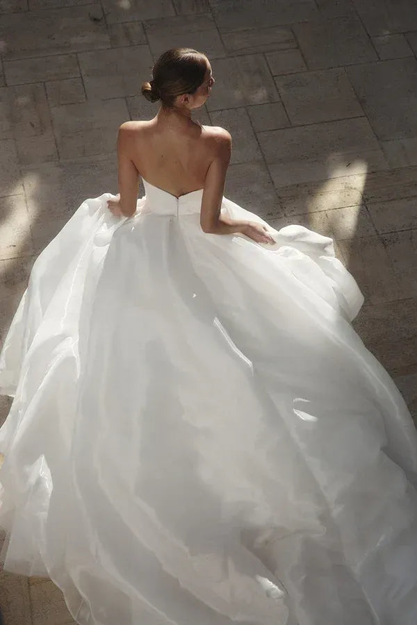 A-Line Sweetheart Organza Floor-Length Wedding Dress - Yihuiw by Yihuiw
