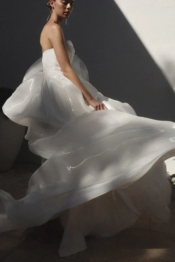 A-Line Sweetheart Organza Floor-Length Wedding Dress - Yihuiw by Yihuiw