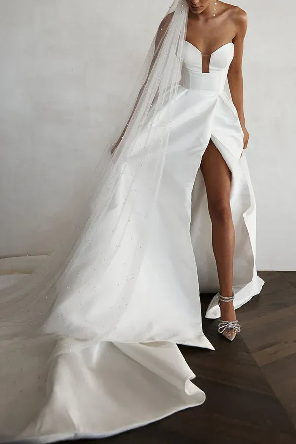 A-Line V-Neck Sleeveless Floor-Length Wedding Dress - Yihuiw by Yihuiw