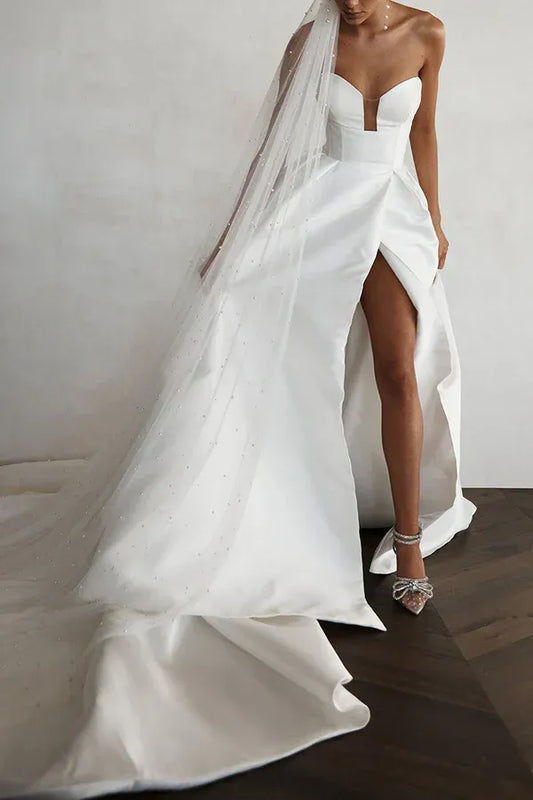 A-Line V-Neck Sleeveless Floor-Length Wedding Dress - Yihuiw by Yihuiw