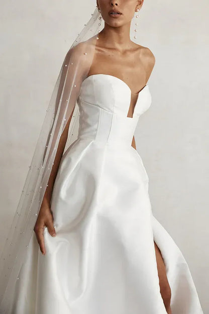 A-Line V-Neck Sleeveless Floor-Length Wedding Dress - Yihuiw by Yihuiw